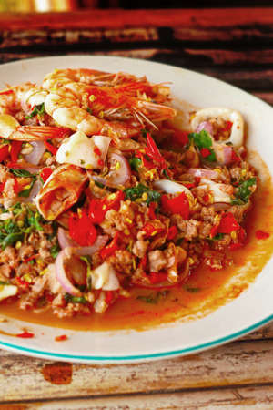 Basil Shrimp and squid.の写真素材