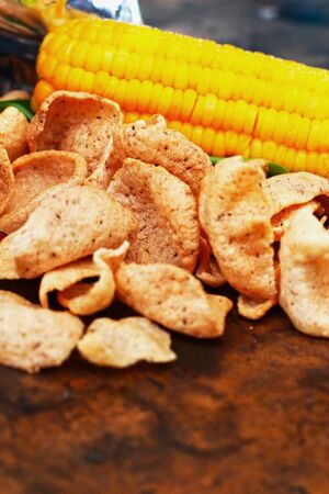 Prawn crackers and sweet cornの写真素材