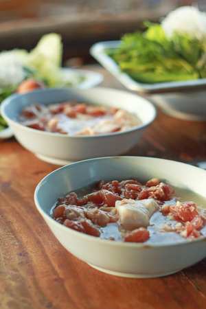 Grilled marinated pork with fresh vegetables.