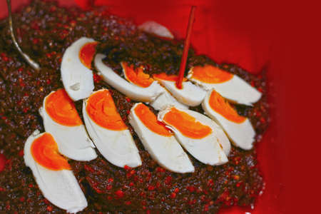 Salted chilli paste in marketの写真素材