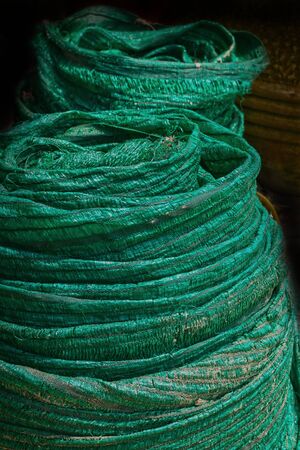 Green fabric rolls.の写真素材