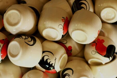 Ceramic coffee set plate glass shop の写真素材