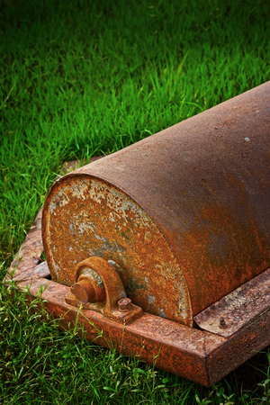 Steel roller parts car - put on the grass の写真素材