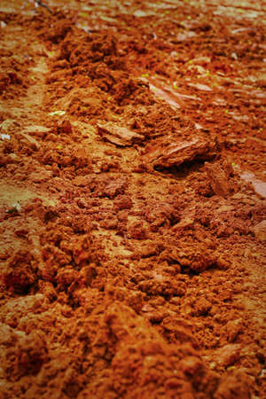 Wheel tracks on the soil の写真素材