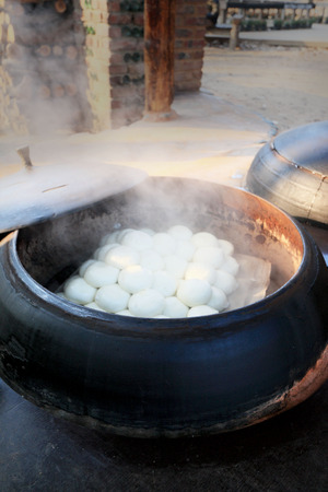 Shop steamed buns traditional Korea.の写真素材