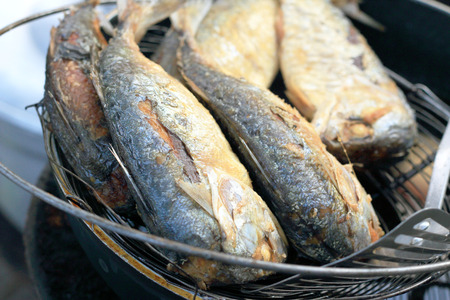 Fried Mackerel at marketの写真素材