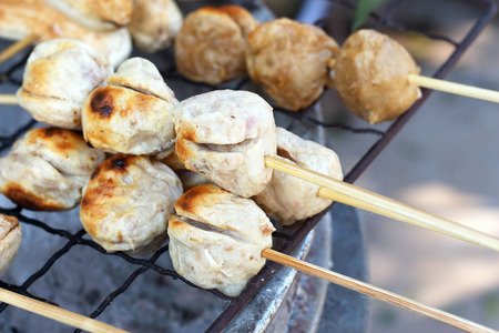 grilled meatballs in the marketの写真素材