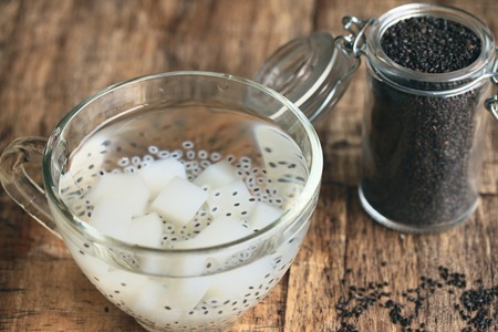 jelly with basil seedの写真素材