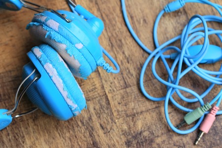 blue headphonesの写真素材
