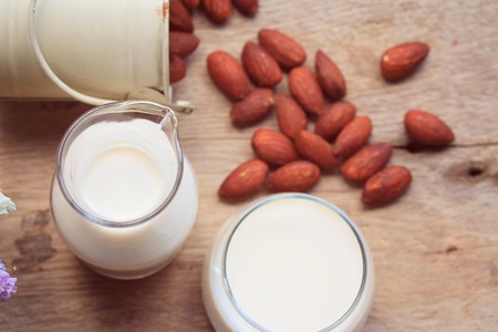 Almond milk and beansの写真素材