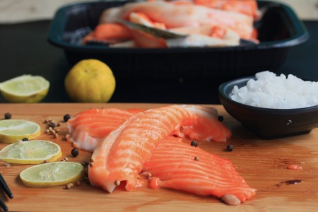 fresh raw fish salmonの写真素材
