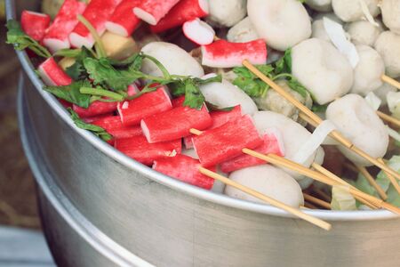 steamed meatballs and sausageの写真素材