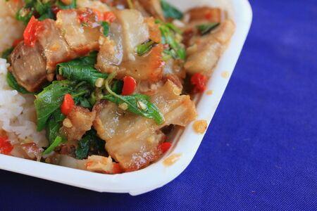 Crispy pork basil fried riceの写真素材