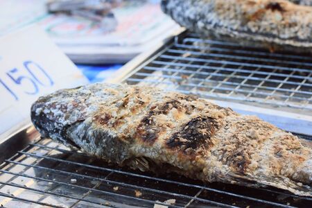 grilled fish at marketの写真素材