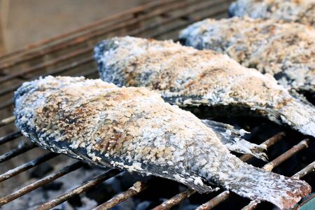 grilled fish at marketの写真素材