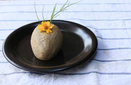 Flowers in vase with stonesの写真素材