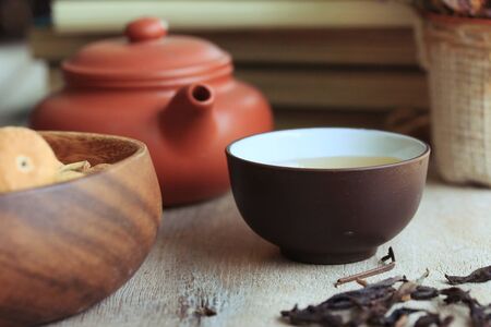 dried fig and hot teaの写真素材