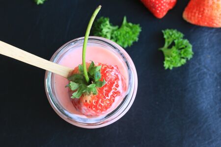 yogurt smoothie with strawberryの写真素材