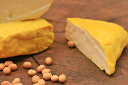 yellow tofu and soy beansの写真素材