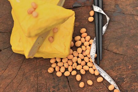 yellow tofu and soy beansの写真素材