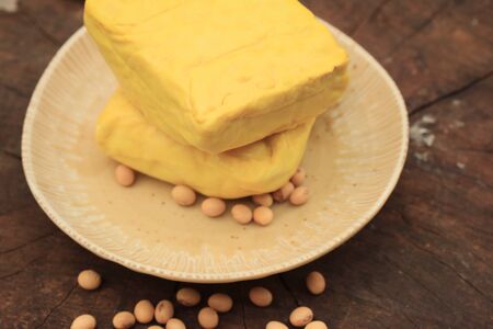 yellow tofu and soy beansの写真素材