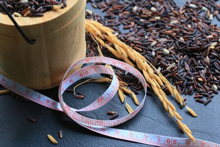 heap raw black riceの写真素材