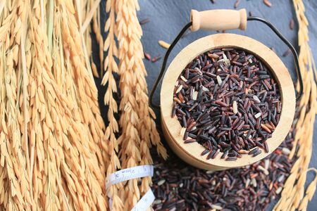 heap raw black riceの写真素材