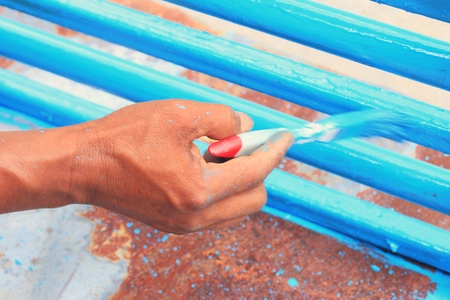 Men painted steel fenceの写真素材