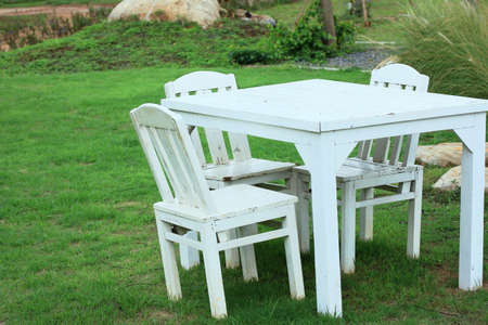 White wooden lawn tableの写真素材