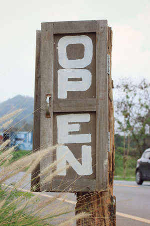 Open sign wood vintageの写真素材