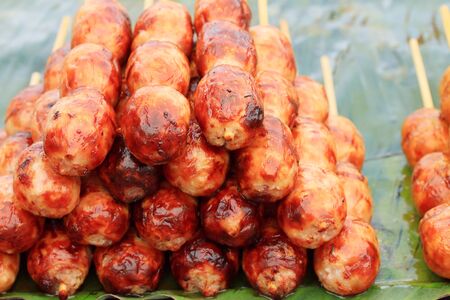 BBQ sausages in the marketの写真素材