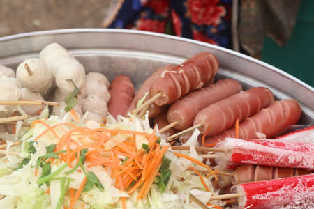 steamed meatballs and sausageの写真素材