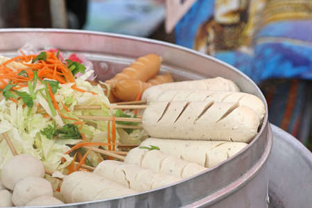 steamed meatballs and sausageの写真素材