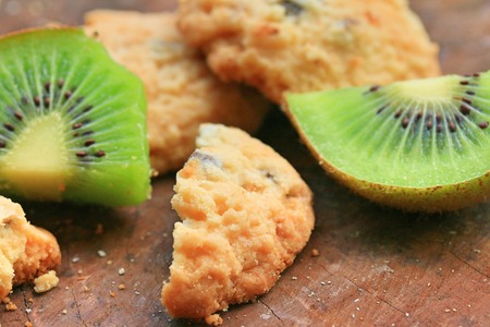 chocolate chip cookie and kiwiの写真素材