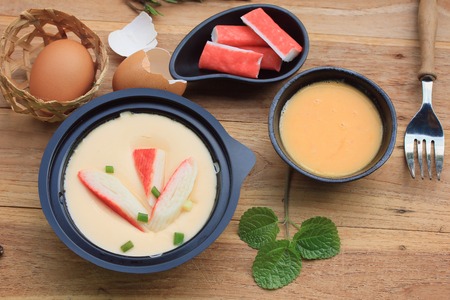 Steamed eggs with crab sticksの写真素材