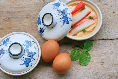 Steamed eggs with crab sticksの写真素材