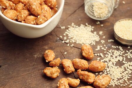 nut coated with sugar seasameの写真素材