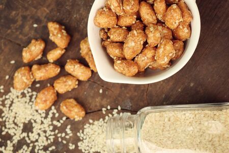 nut coated with sugar seasameの写真素材