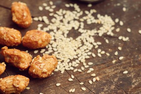 nut coated with sugar seasameの写真素材