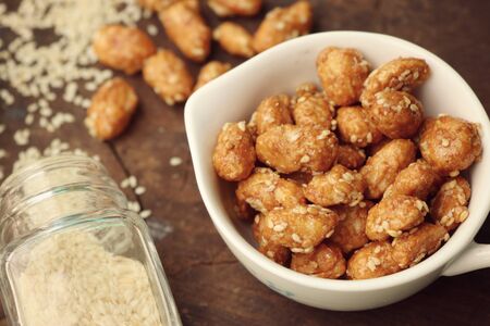 nut coated with sugar seasameの写真素材