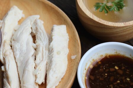 rice steamed with chicken soupの写真素材