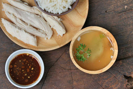 rice steamed with chicken soupの写真素材