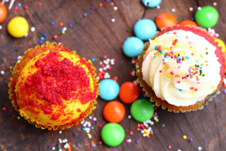 cupcake and chocolate coated colorful