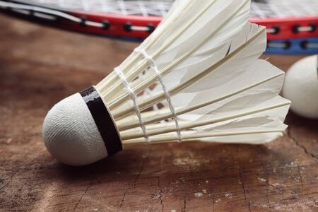 Shuttlecocks with badminton racketの写真素材