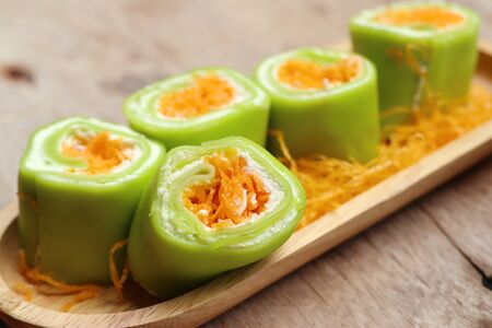 roll crepe with thai dessertの写真素材