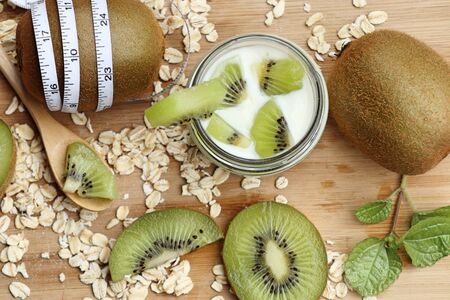 kiwi with smoothie yogurtの写真素材