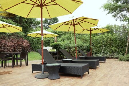 Chairs beside the poolの写真素材