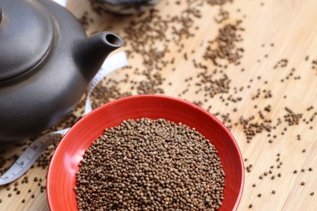 Perilla frutescens seed with teaの写真素材