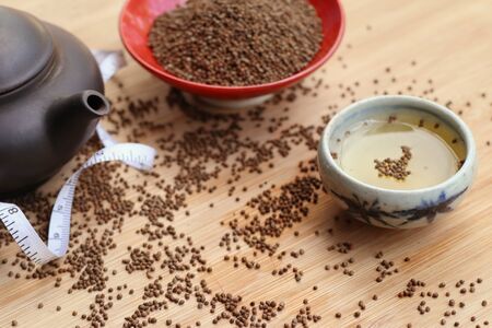 Perilla frutescens seed with teaの写真素材