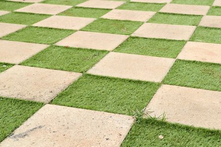 square cement floor with grassの写真素材